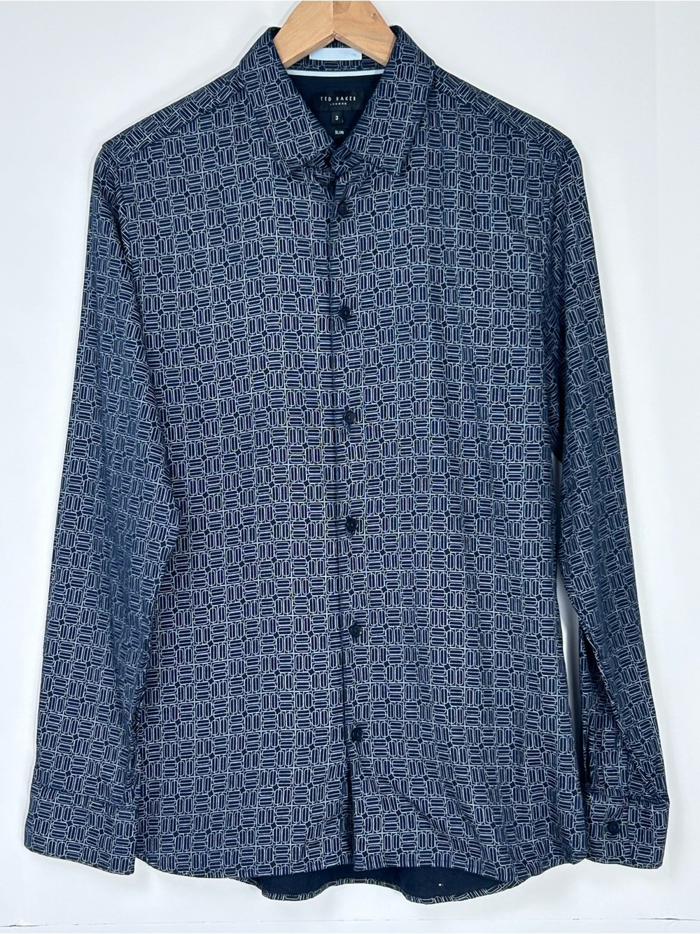 Ted Baker London Slim Fit Geometric Print Button Up Shirt Size 3 M